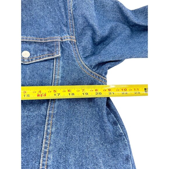 Denim Jean Jacket M Red Paisley Cuffs Button Front 100% Cotton Western Retro - Picture 4 of 14